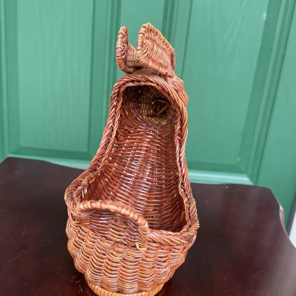 Vintage Wicker Rattan Bunny Rabbit Planter Basket Cottagecore Retro Decor
